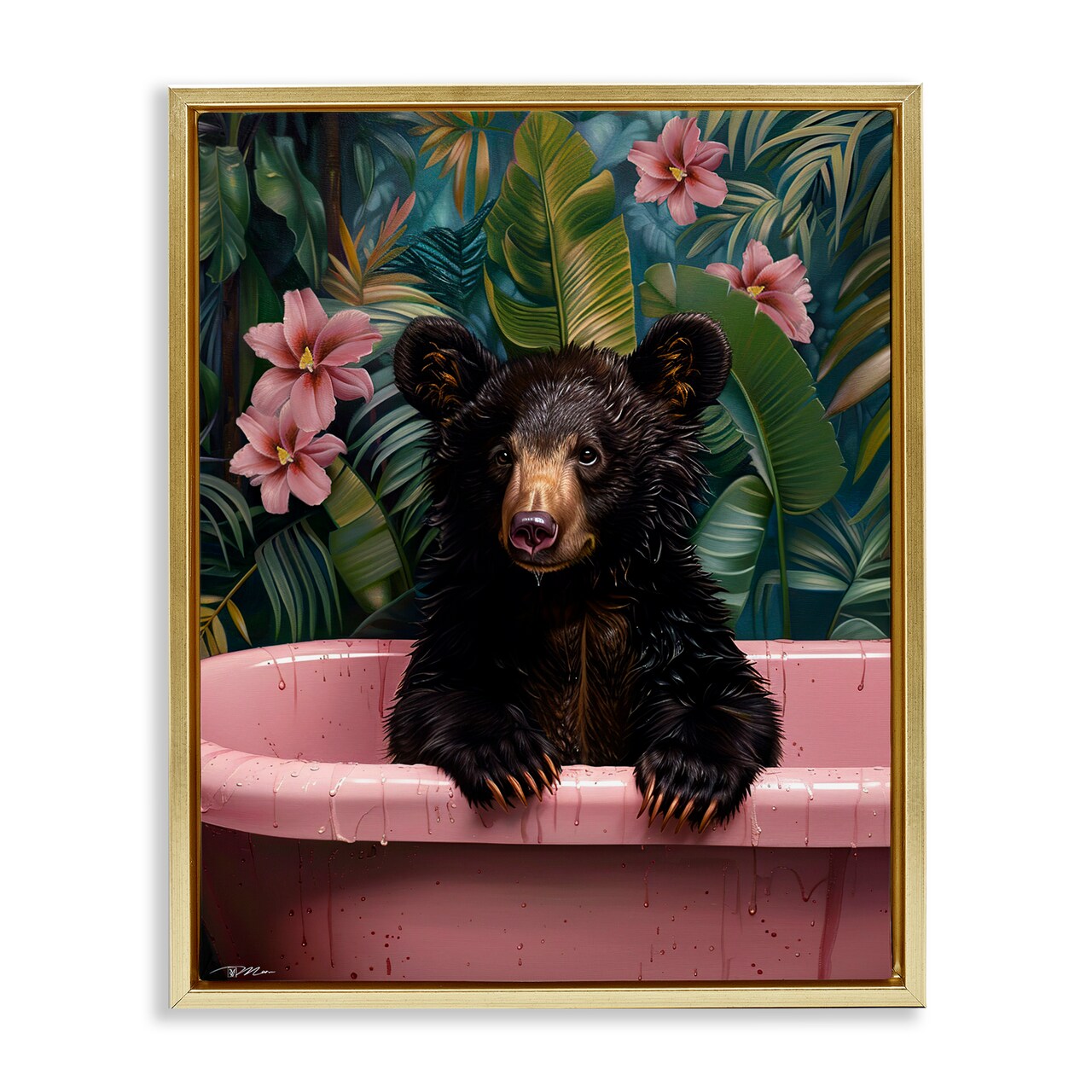 Stupell Industries Bruno Bear in Pink Tub Floating Frame, design by Momart